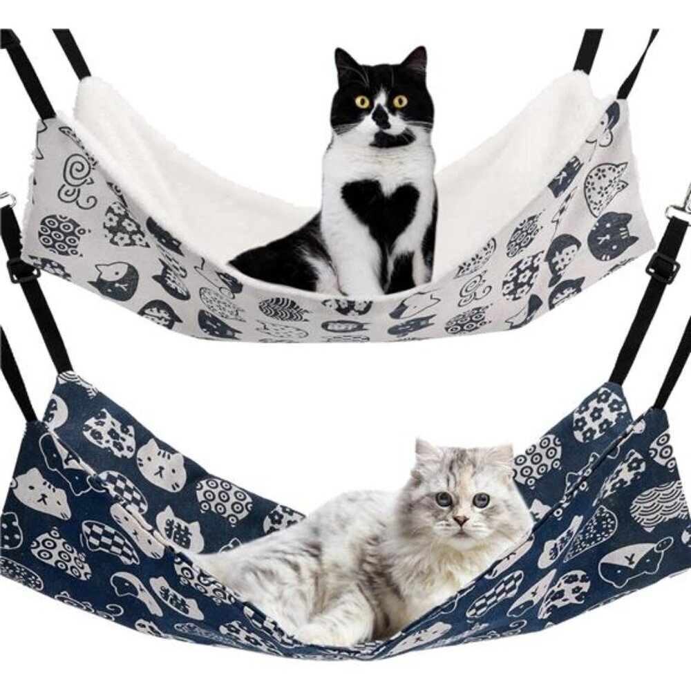 Cat Hammock for Cage Hanging Reversible 2Pack Pet Hammock Bed Adjustable Soft